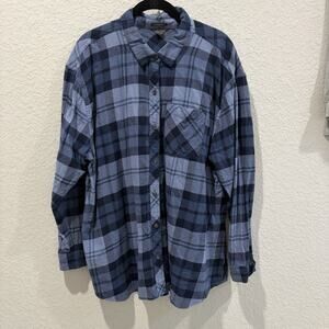 Eddie Bauer Womens 2XL Blue Plaid Flannel Shirt Boyfriend Fit Cotton